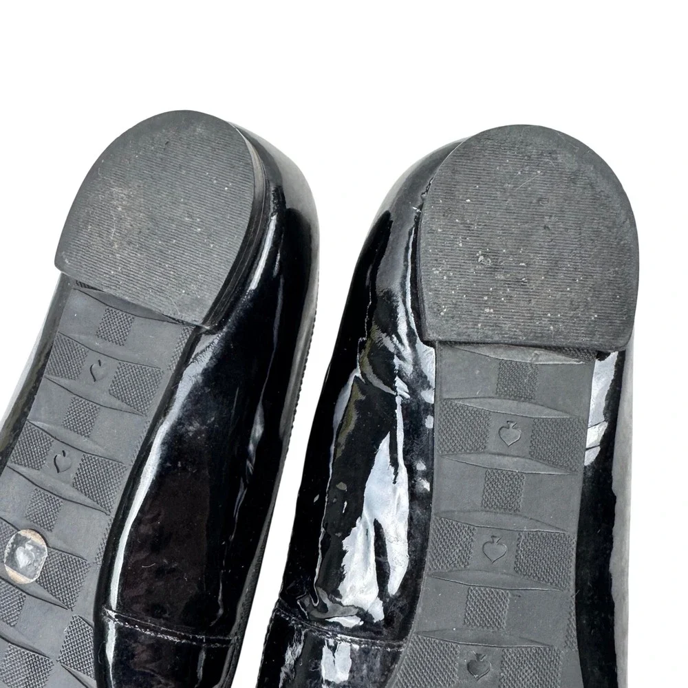 Kate Spade Ballet Flats Womens 8.5M Black‎ Patent Leather Bow Gold Logo Designer